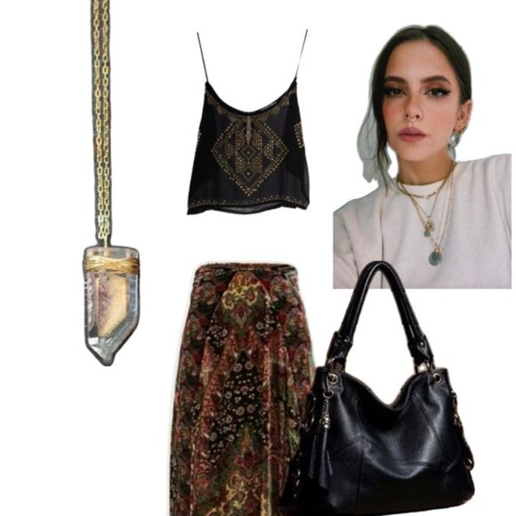 Express Black Sequin & Velvet Camisole Geometric Boho Party Top Holiday Glam - Picture 7 of 7